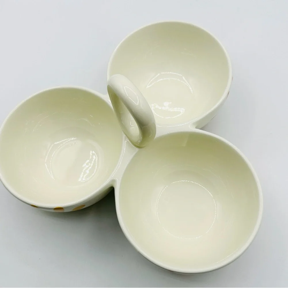 Pier 1 “Flowers” PER178 Colorful 3 Bowl unit with Handle. Earthenware NWT